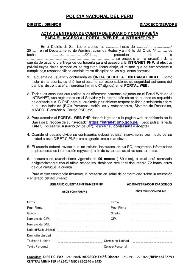 Acta usuario intranet