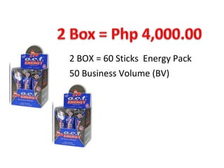 2 BOX = 60 Sticks  Energy Pack 50 Business Volume (BV) 