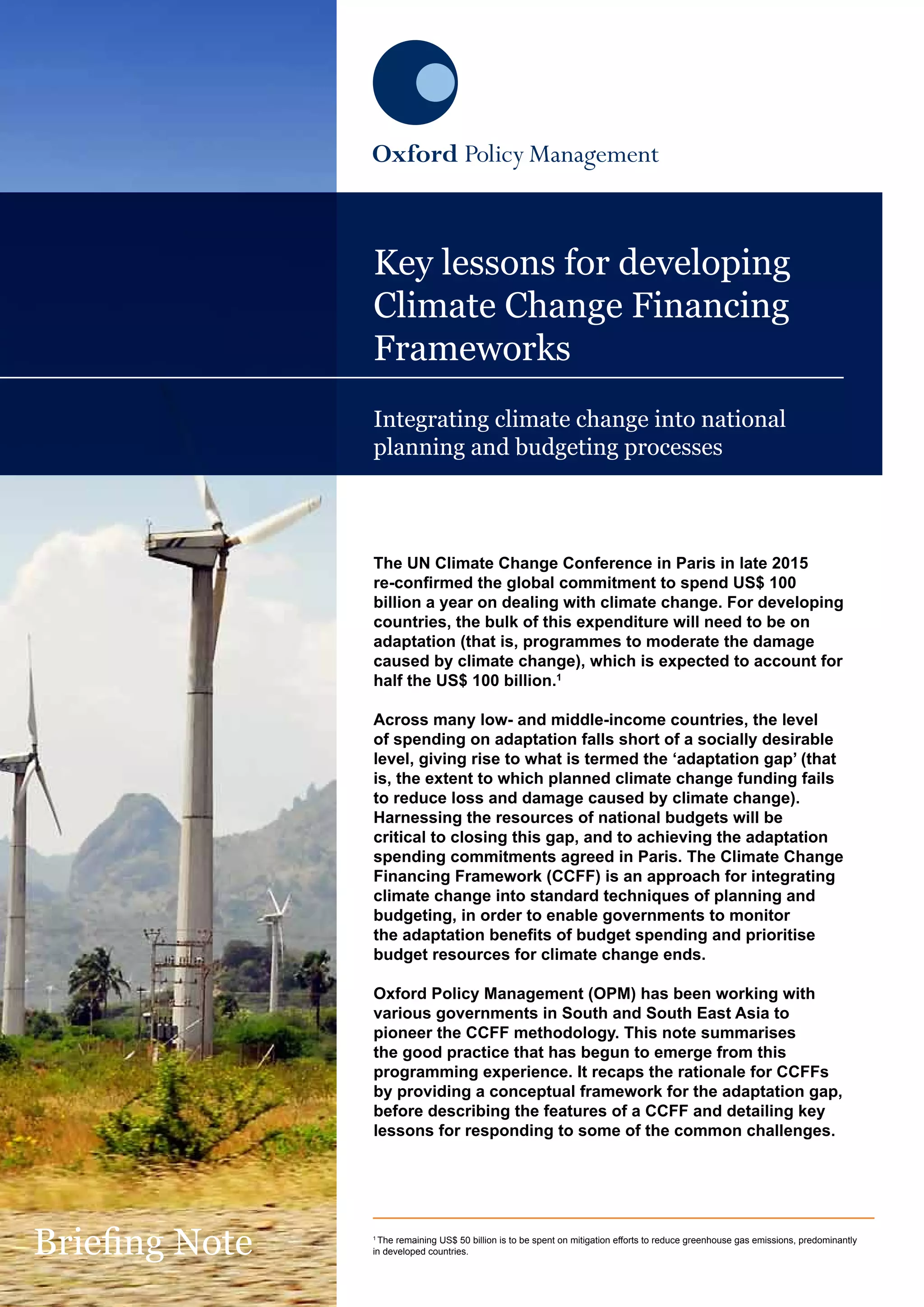 Key lessons for developing Climate Change Financing Frameworks | PDF