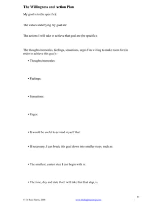 Willingness Worksheet.pdf Complete Set of Client Handouts and Worksheets from ACT books | PDF