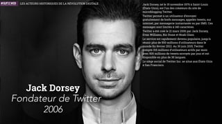 William Gibson
1984
William Gibson, né le 17 mars 1948 à Conway en
Caroline du Sud, est un écrivain américain de
science-ﬁction considéré comme l'un des fondateurs
du mouvement cyberpunk.
En 1984, il publie “Neuromancien” qui fut le premier
roman à gagner les trois prix littéraires majeurs de la
science-ﬁction : le prix Nebula, le prix Hugo et le prix
Philip K. Dick.
Neuromancien décrit un monde où règne le
capitalisme le plus sauvage gouverné par des
multinationales sans pitié, où la drogue est
omniprésente, où les pirates du cyberespace se
connectent au réseau informatique “la matrice” via
une prise neuronale et des électrodes qui leur
permettent d'avoir une perception visuelle et
sensorielle des données numériques. Le roman de
Philip K. Dick “Les androïdes rêvent-ils de moutons
électriques” et son adaptation au cinéma avec “Blade
Runner” de Ridley Scott (1982) ont inﬂuencé William
Gibson pendant l'écriture de son roman
Au début des années 80, Gibson avait déjà commencé
à écrire des nouvelles futuristes. Désillusion, déﬁance
du capitalisme et constat d'échec de la contre-culture
conduisent William Gibson vers une ﬁction sombre.
D'autres jeunes auteurs partagent son point de vue.
Fédérés autour du fanzine “Cheap Truth”, un
mouvement informel se crée. Il prendra le nom de
“Cyberpunk”. Le “Neuromancien” a inspiré de
nombreuses œuvres dans le cinéma, les mangas… On
peut citer le ﬁlm “Johnny Mnemonic” directement
inspiré du roman (avec Kaenu Reaves) ou encore le
manga “Ghost in the Shell”.
Auteur du “Neuromancien”
IDÉES
LES ACTEURS HISTORIQUES DE LA RÉVOLUTION NUMÉRIQUE
 