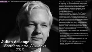 Linus Benedict Torvalds, né le 28 décembre 1969 à
Helsinki en Finlande, est un informaticien
américano-ﬁnlandais.
Il est connu pour avoir créé en 1991 le noyau de
système d’exploitation Linux dont il continue de
diriger le développement.
Il diffuse le 25 août 1991 un message désormais
célèbre sur Usenet où il annonce la naissance d'un
nouvel OS, créé par ses soins. Il indique également
qu’il souhaite mettre à contribution la communauté
pour améliorer ce noyau. Au milieu des années 1990,
la popularité de Linux fut exponentielle parmi les
hackers.
En 1996, la communauté voulait une mascotte pour
identiﬁer Linux. Linus proposa un concours de dessin
mettant en scène un manchot car c’était un animal
qu’il appréciait.
La libération du code de Netscape, le support de GNU/
Linux par IBM et Oracle et l'introduction en bourse
des entreprises vendant du support pour GNU/Linux
ﬁrent de Linus un millionnaire potentiel mais aussi
un véritable gourou pour un nouveau système
économique engendré par la révolution digitale et un
adversaire potentiel d’entreprises comme Microsoft.
Il ﬁt ainsi la une des journaux économiques comme
Forbes.
Linus Torvalds
Créateur de Linux
1991
INNOVATEURS
LES ACTEURS HISTORIQUES DE LA RÉVOLUTION NUMÉRIQUE
 