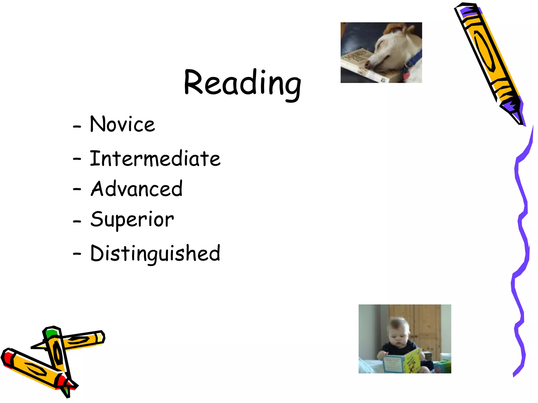 Reading Novice   Intermediate  Advanced Superior   Distinguished 