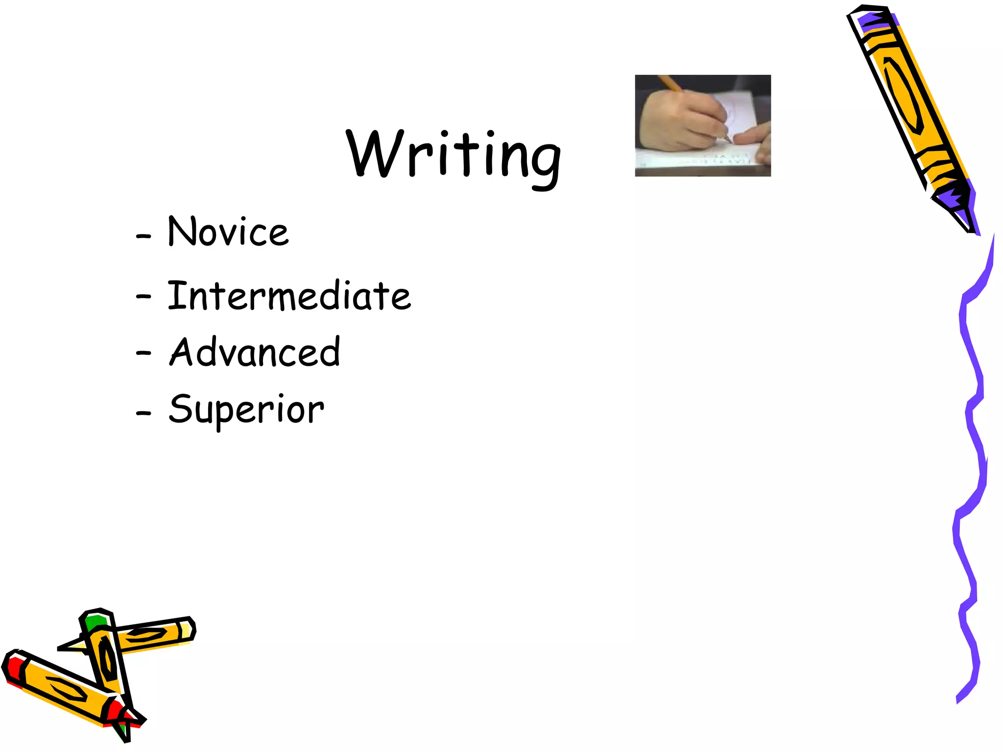 Writing Novice   Intermediate  Advanced Superior   