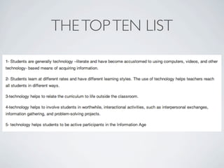 THE TOP TEN LIST
 