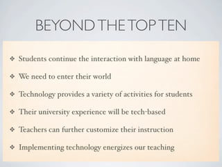BEYOND THE TOP TEN
 
