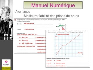 Meilleure fiabilité des prises de notes
Avantages
Manuel Numérique
 