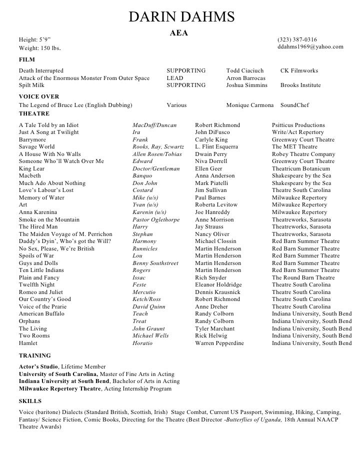 theatre acting resumes