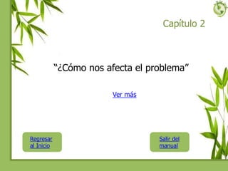 Capítulo 2
“¿Cómo nos afecta el problema”
Regresar
al Inicio
Ver más
Salir del
manual
 
