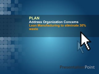 PLAN Address Organization Concerns Lean Manufacturing to eliminate 30% waste 