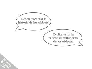 Debemos contar la
historia de los widgets!


                          Expliquemos la
                       cadena de suministro
                          de los widgets.
 