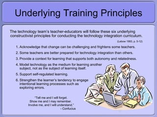 Underlying Training Principles <ul><li>The technology team’s teacher-educators will follow these six underlying constructi...