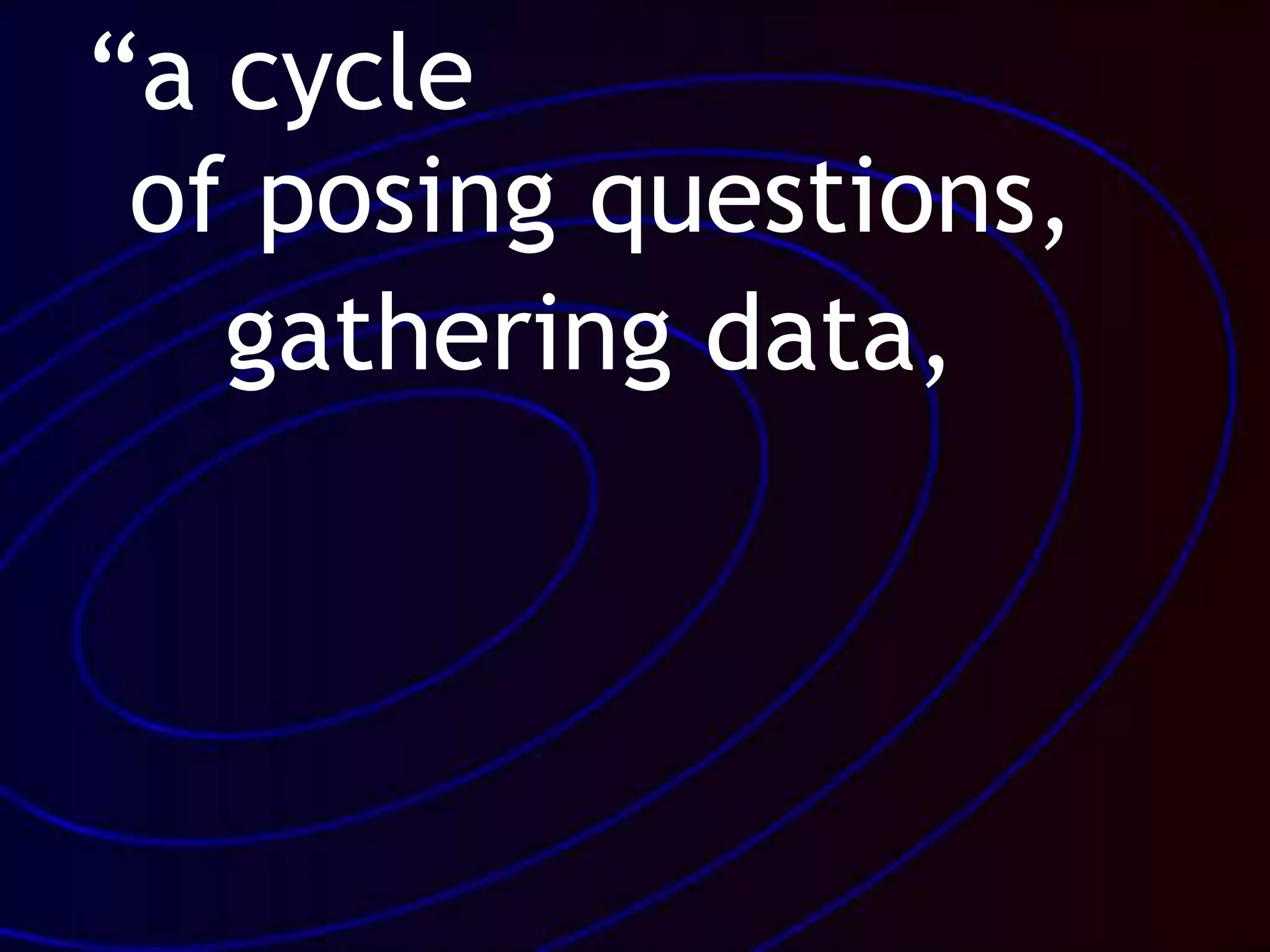“a cycle
of posing questions,
gathering data,
 
