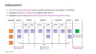 © Rajesh Viswanathan
THROUGHPUT
▪ Amount of work delivered over a certain period such as weekly or monthly.
▪ Indication of team’s capacity to deliver work items.
▪ Enables you to make data driven decisions about future performance.
11
 