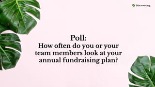 Poll:
How often do you or your
team members look at your
annual fundraising plan?
 