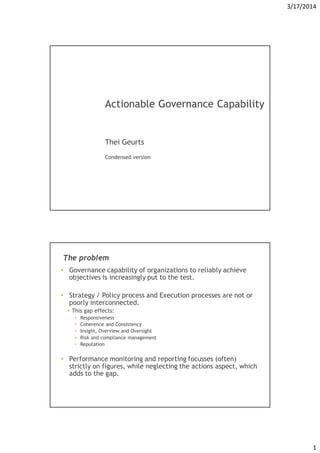 Thei Geurts 
Actionable Governance Capability 
Condensed version  