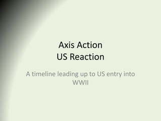 Axis Action
US Reaction
A timeline leading up to US entry into
WWII
 