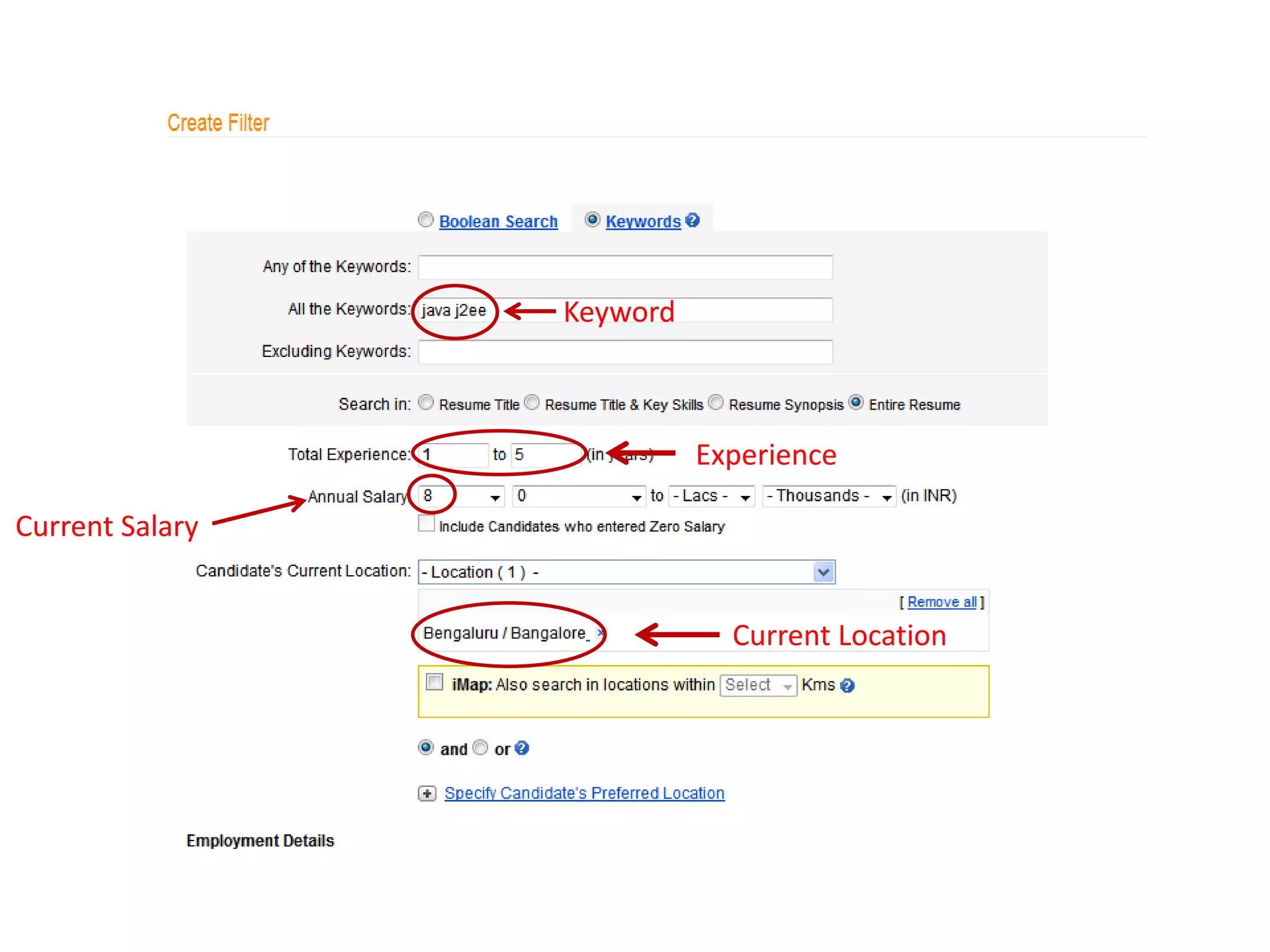 Set “Keyword”, “Experience”, “Salary”, “Location” based filters

Keyword

Experience
Current Salary
Current Location

 