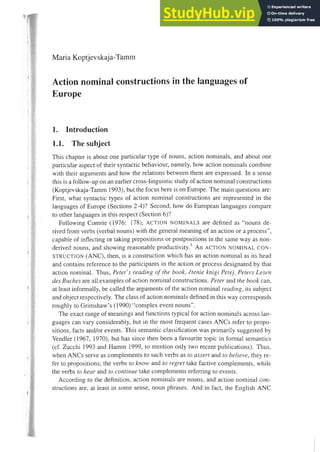 Action Nominal Constructions In The Languages Of Europe