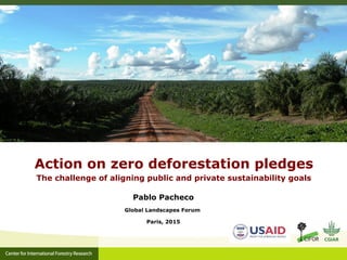 Action on zero deforestation pledges
The challenge of aligning public and private sustainability goals
Pablo Pacheco
Global Landscapes Forum
Paris, 2015
 