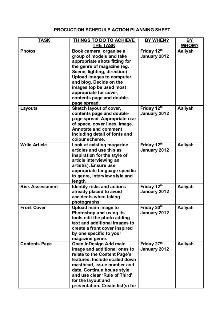 Action planning sheet