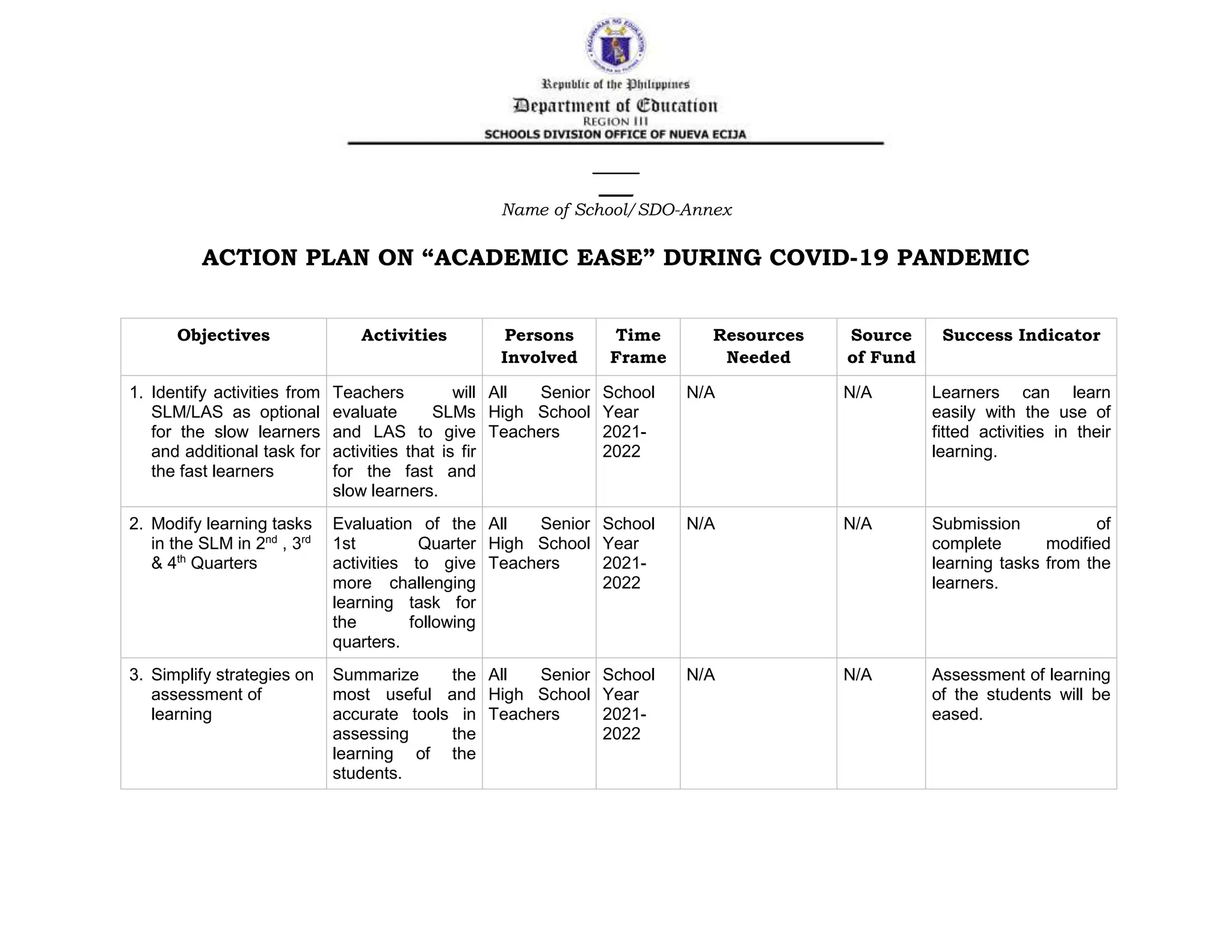 Action Plan on Academic Ease..docx