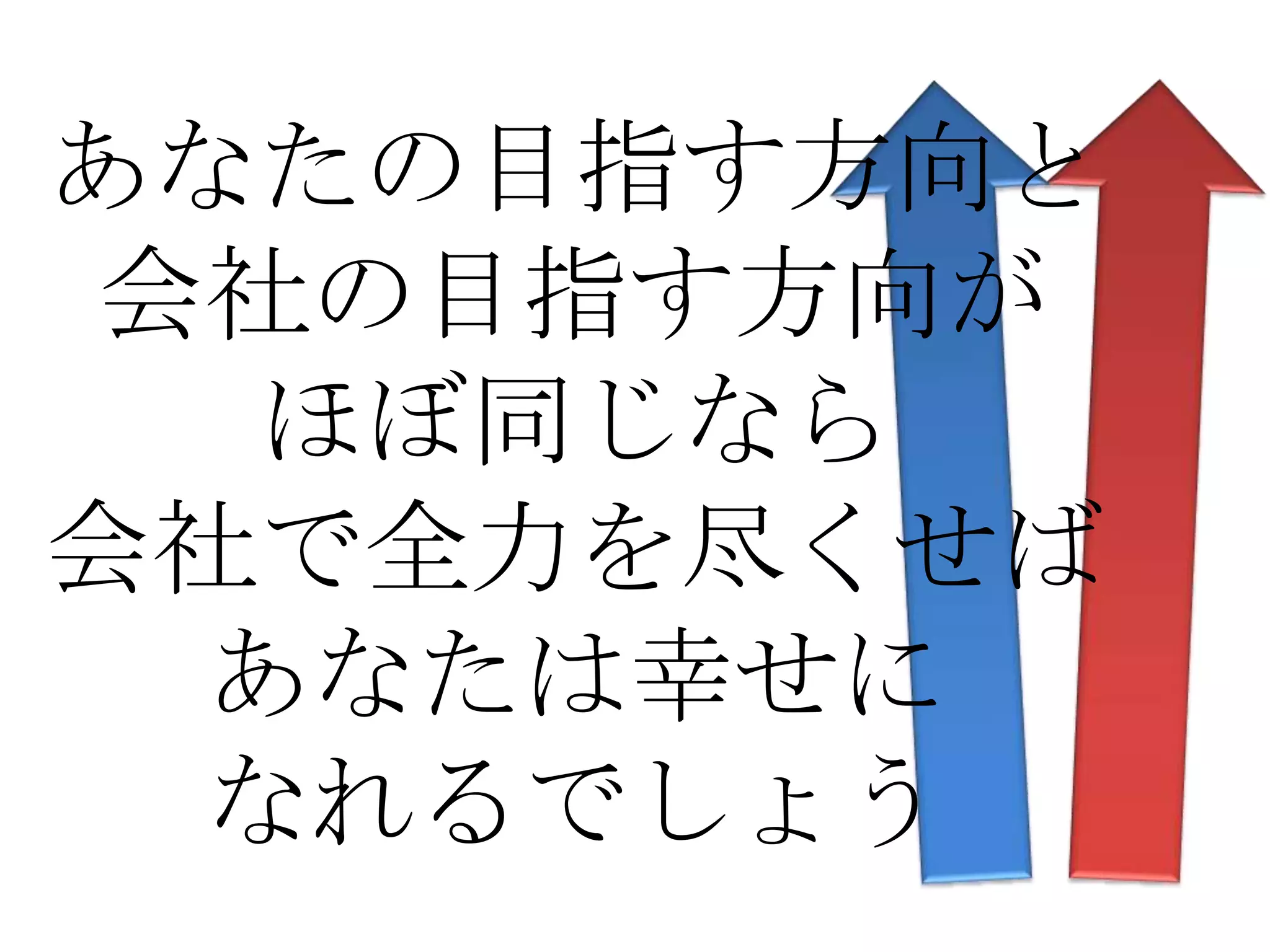 あなたの目指す方向と
 会社の目指す方向が
   ほぼ同じなら
会社で全力を尽くせば
  あなたは幸せに
  なれるでしょう
 