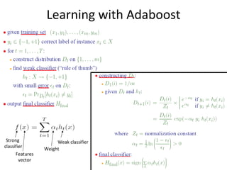Learning with Adaboost Strong  classifier Weak classifier Weight Features vector 