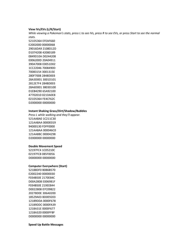 Action replay codes for pokemon PDF