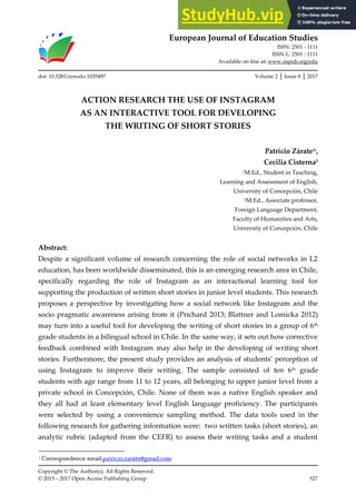 Action Research The Use Of Instagram As An Interactive Tool For ...