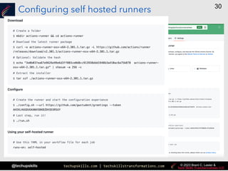 techupskills.com | techskillstransformations.com
@techupskills
30
© 2023 Brent C. Laster &
Configuring self hosted runners
 