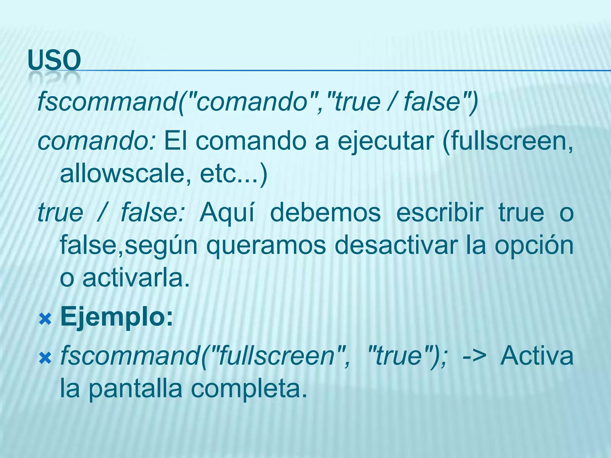 loadMovie / loadMovieNum: Esta acción permite cargar nuevas películas Flash o imágenes en nuestra película de forma dinámica (la película se cargará cuando se lo indiquemos, y no antes).Uso:loadMovieNum(url , nivel / destino, variables)url: Dirección absoluta donde está situada la película SWF o la imagen JPEGnivel / destino: Nivel donde cargaremos la película, teniendo en cuenta que el nivel básico es el 0, luego va el 1 y así sucesivamente. Cada nivel superior se sitúa delante del anterior y toma el control. Si lo usamos como destino, aquí deberemos introducir el nombre del movieclip donde cargaremos la película o el nombre del marco si estamos cargando un fichero SWF en una página HTML con marcos.variables: Parámetro OPCIONAL. Podemos enviar variables.Ejemplo: