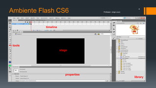 Ambiente Flash CS6 Professor: Jorge Louro
4
timeline
stage
library
properties
<- tools
 