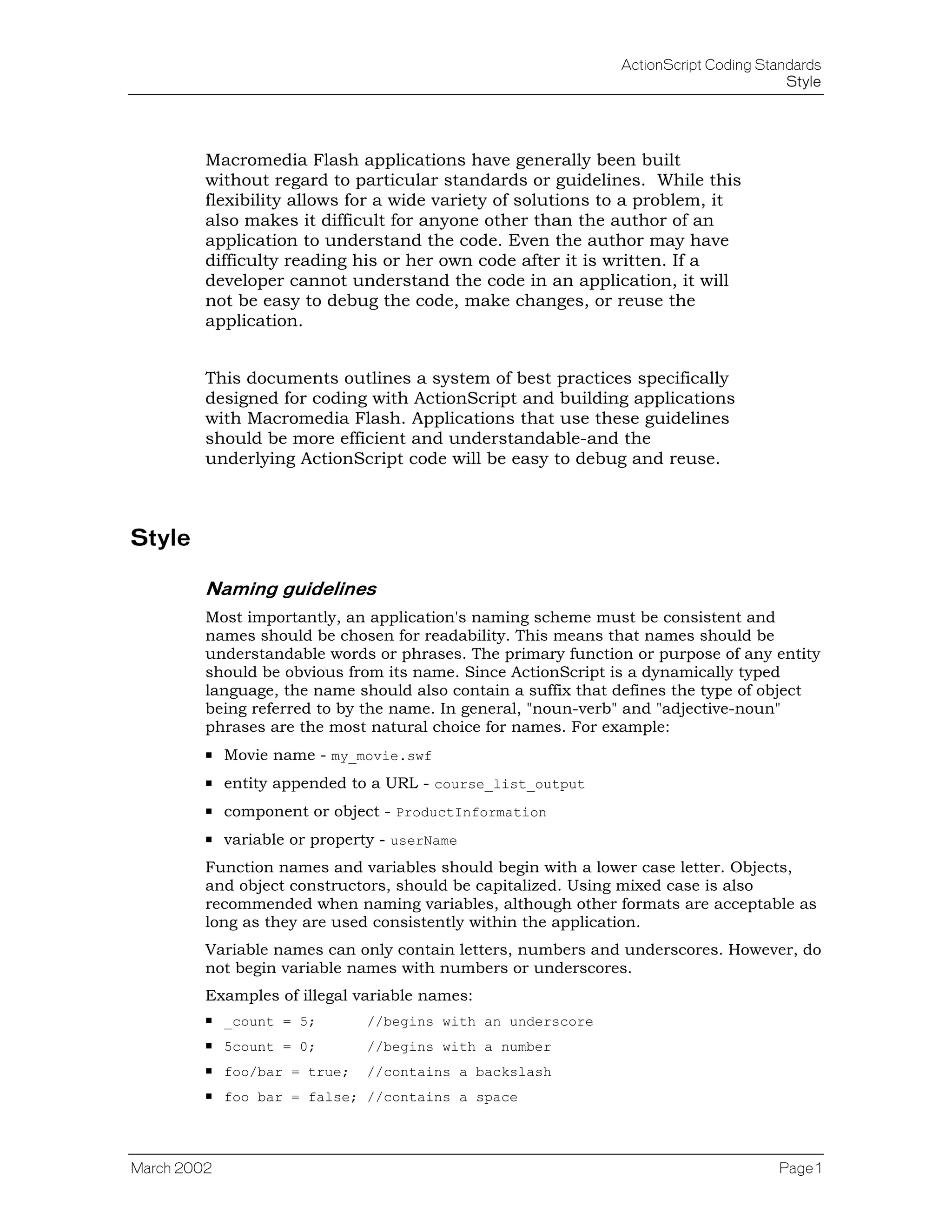 Actionscript Standards
