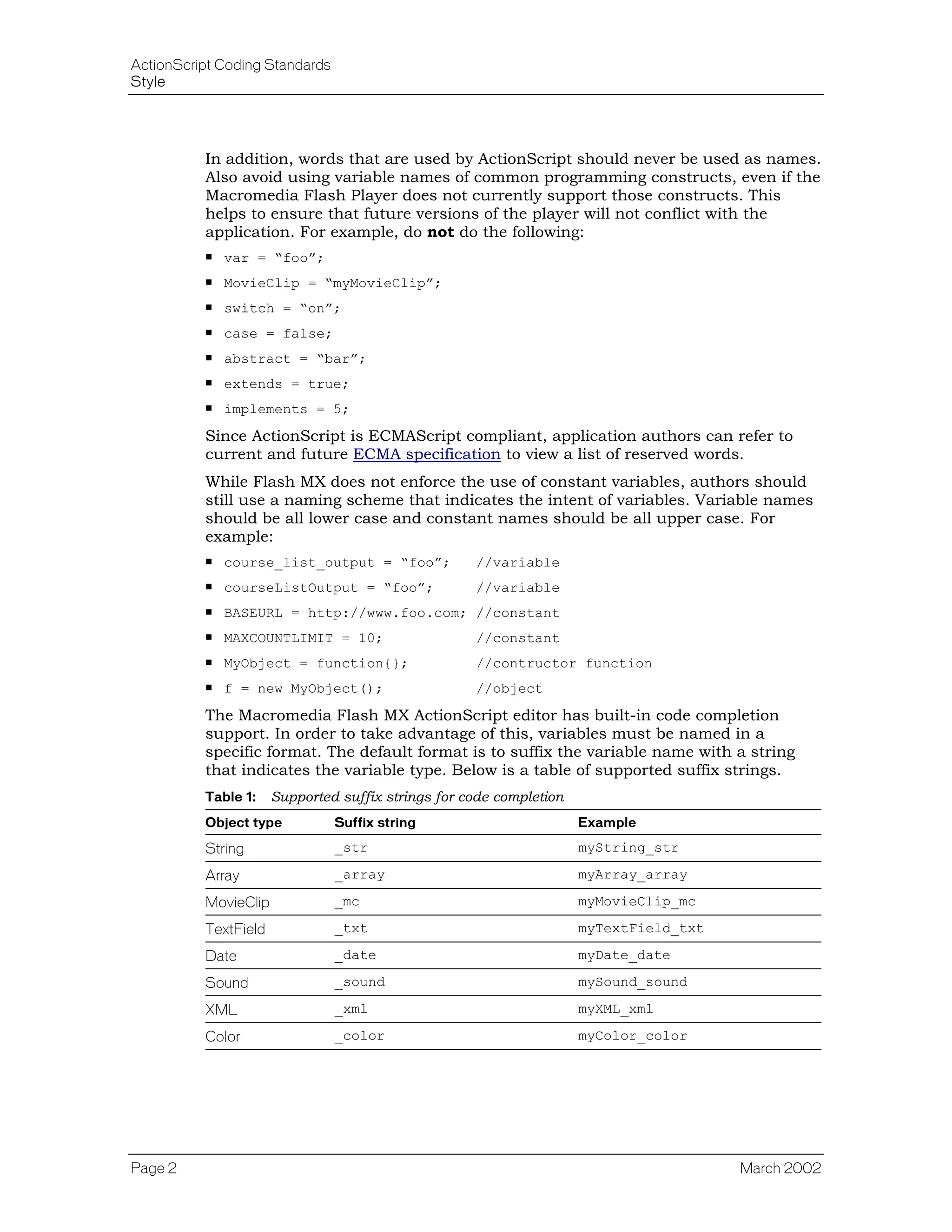 Actionscript Standards
