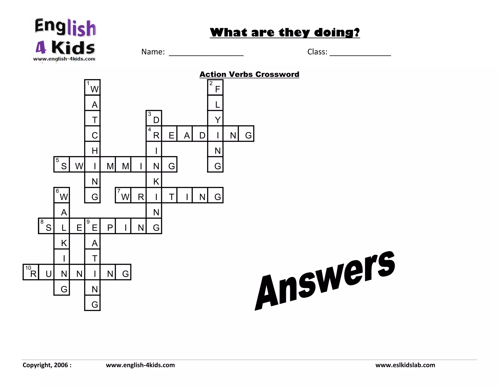 Actions verbs crossword PPT Actions verbs crossword PPT