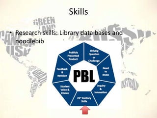 Skills
• Research skills: Library data bases and
noodlebib

 