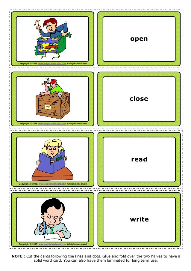 Action verbs 1 esl vocabulary game cards for kids