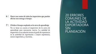 20 ERRORES
COMUNES DE
LA ACTIVIDAD
EXPORTADORA
SIN
PLANEACIÓN
 