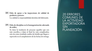 20 ERRORES
COMUNES DE
LA ACTIVIDAD
EXPORTADORA
SIN
PLANEACIÓN
 