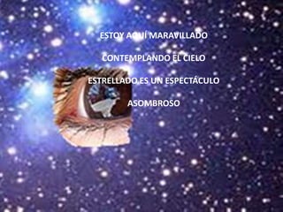 ESTOY AQUÍ MARAVILLADO

   CONTEMPLANDO EL CIELO

ESTRELLADO ES UN ESPECTÁCULO

        ASOMBROSO
 