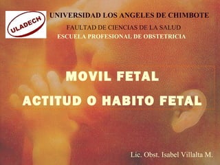 UNIVERSIDAD LOS ANGELES DE CHIMBOTE
      FAULTAD DE CIENCIAS DE LA SALUD
    ESCUELA PROFESIONAL DE OBSTETRICIA




      MOVIL FETAL
ACTITUD O HABITO FETAL


                       Lic. Obst. Isabel Villalta M.
 