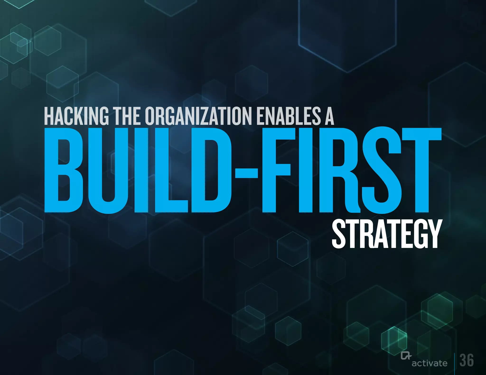 HACKING THE ORGANIZATION ENABLES A


BuILD-FIRST                      STRATEGy

                                            36
 
