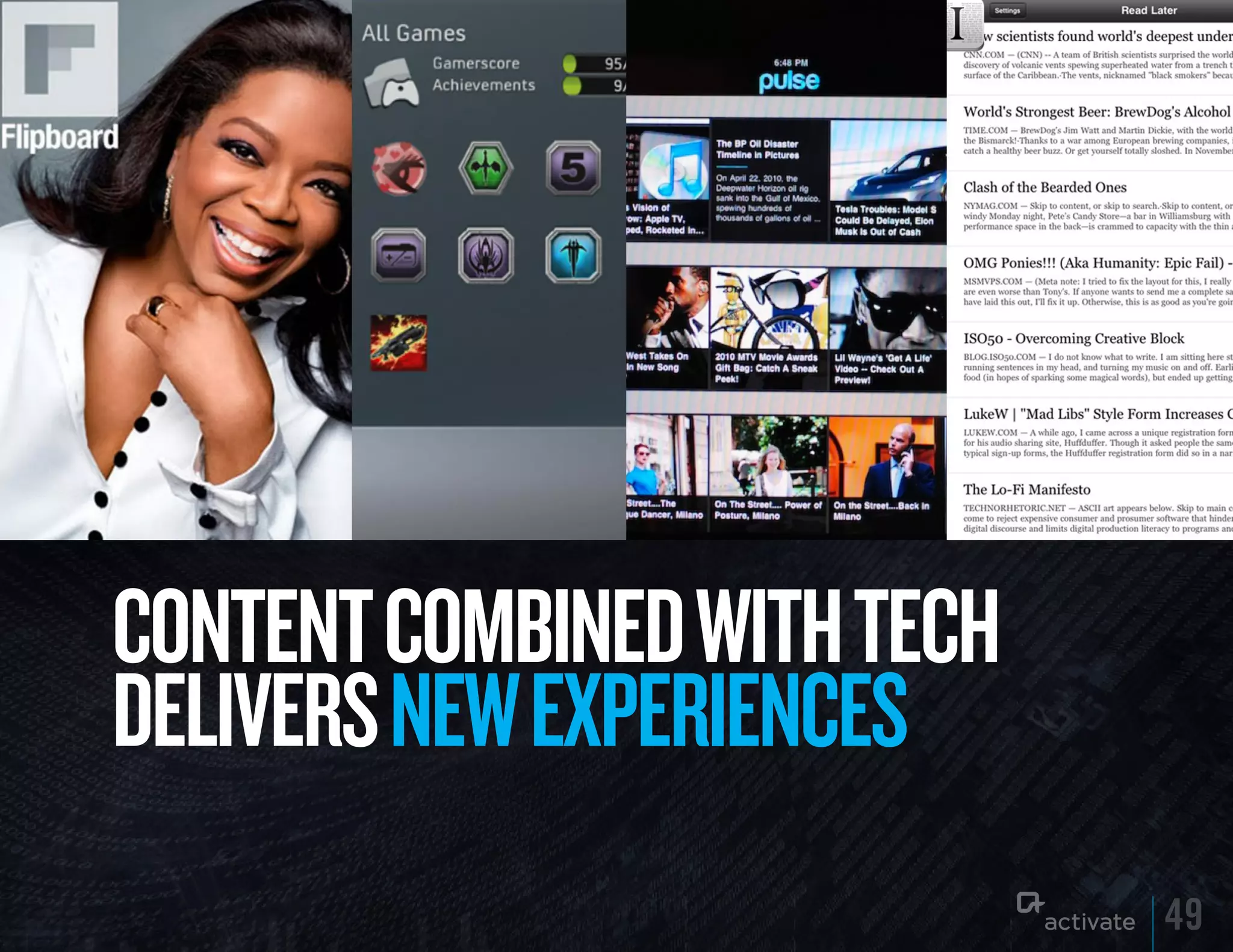 CONTENT COMBINED WITH TECH
DELIVERS NEW ExPERIENCES
                             49
 