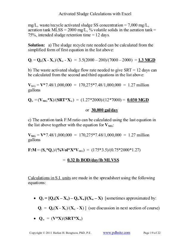 Activated sludge calculations with excel course