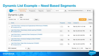 Dynamic List Example – Need Based Segments 
 