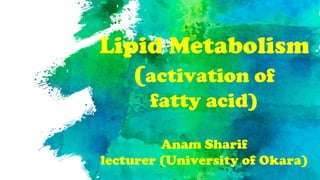 Lipid Metabolism
(activation of
fatty acid)
Anam Sharif
lecturer (University of Okara)
 
