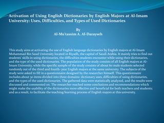 An Experiment Using Electronic 
Dictionaries with EFL Students 
By 
Robert Weschler and Chris Pitts 
This paper describes an experiment to find whether electronic dictionaries are faster to use 
than paper dictionaries. It also describes the results of a questionnaire to find out whether 
students are taking full advantage of their electronic dictionaries. 
Introduction 
 