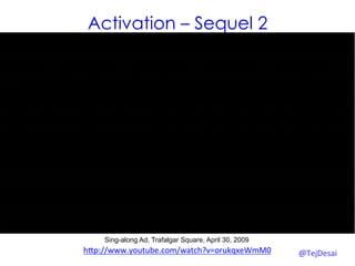Activation – Sequel 2




     Sing-along Ad, Trafalgar Square, April 30, 2009
hYp://www.youtube.com/watch?v=orukqxeWmM0	
  	
        @TejDesai   	
  
 