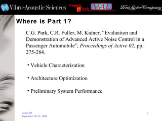 Active Noise Control in an Automobile for Road Noise | PPT